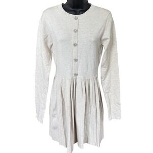 Lulus Beyond Sweet Heathered Beige Pearl Pleated Mini‎ Sweater Dress Sz M